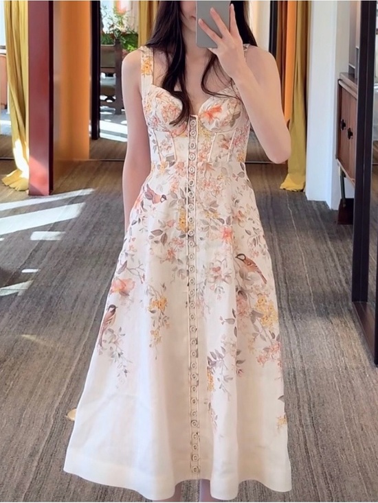 Zimmermann Dresses & Skirts - Zimmermann Cream Floral Maxi Dress with Pink & Orange Accents size 0